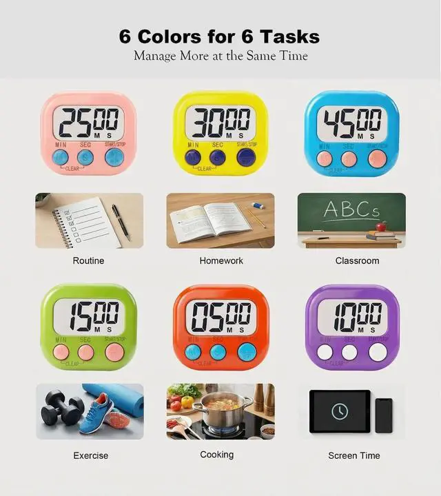 Alt view image 3 of 7 - Digital Timer for Classroom Teachers Students, Magnetic Kitchen Countdown Timer, Easy Timers for Kids Homework Study Cooking Gym Game, 6 Pcs