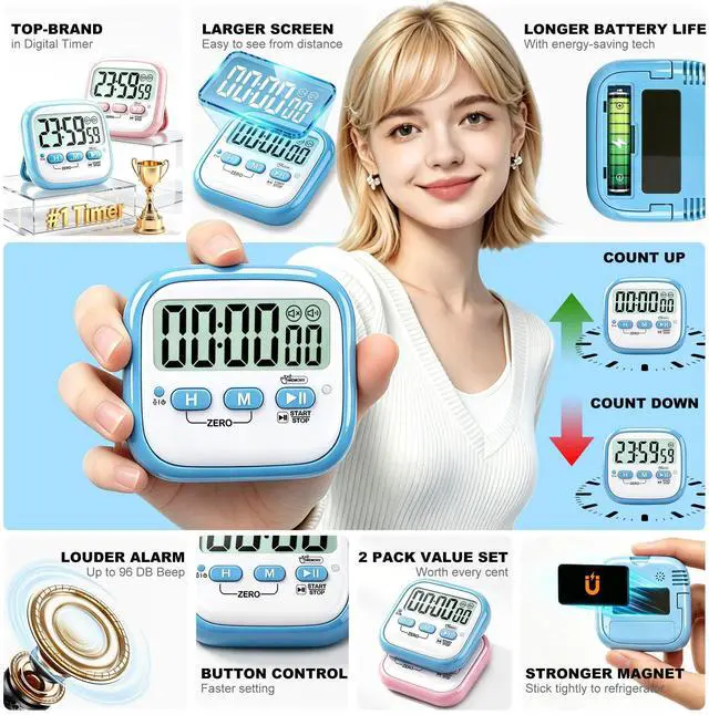 Alt view image 5 of 7 - 2 Pack Classroom Timers for Kids Teachers, Magnetic Countdown Digital Kitchen Timer for Cooking, Study, Exercise, Games, Time Mangement - Loud/Silent Mode - Battery Included