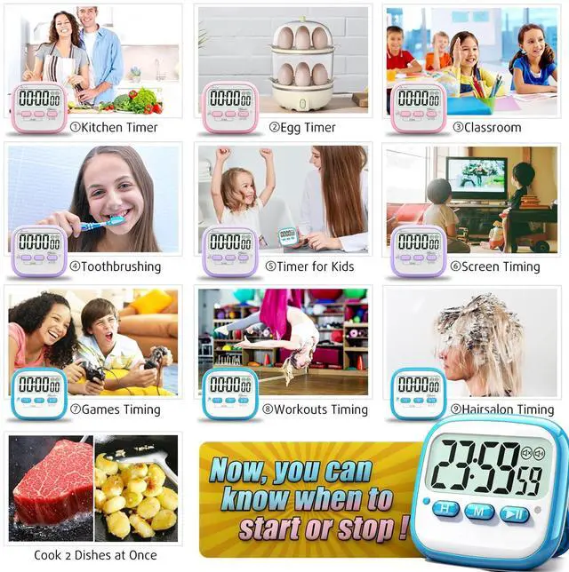 Alt view image 6 of 7 - 2 Pack Classroom Timers for Kids Teachers, Magnetic Countdown Digital Kitchen Timer for Cooking, Study, Exercise, Games, Time Mangement - Loud/Silent Mode - Battery Included