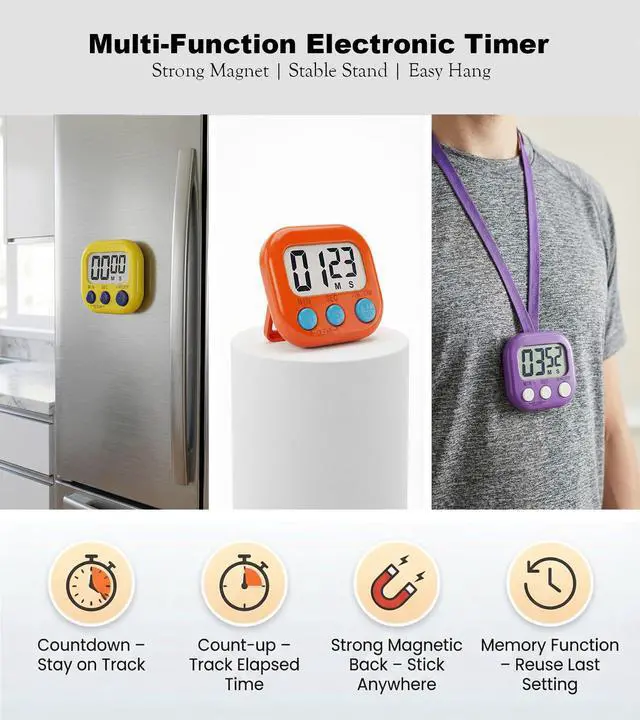 Alt view image 2 of 7 - Digital Timer for Classroom Teachers Students, Magnetic Kitchen Countdown Timer, Easy Timers for Kids Homework Study Cooking Gym Game, 6 Pcs