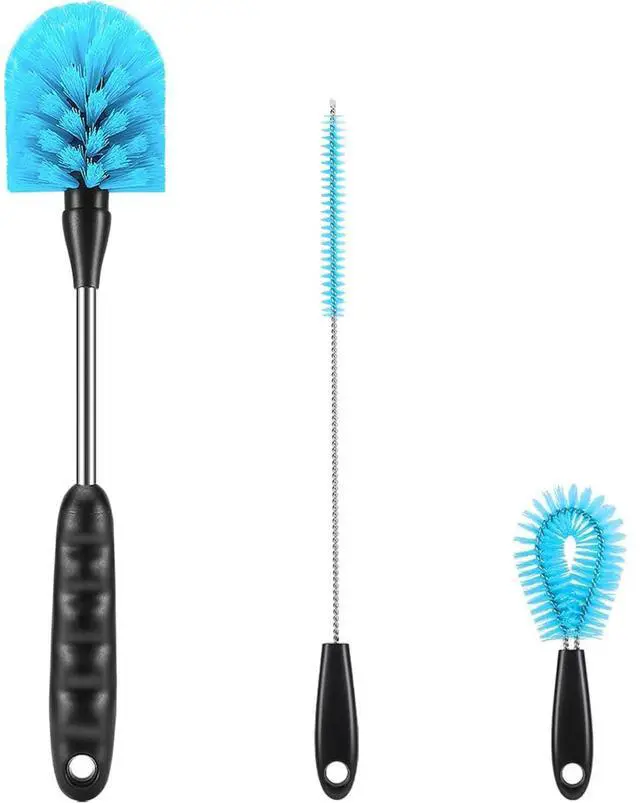 Main image of 12.2 inch Bottle Brush Set of ThreeWashable Coffee Cups, Water Bottles, Baby Bottles, Straws, to-go Cups, Long-Handled 3-in-1 Stainless Steel Bottle Brushes. (Blue)