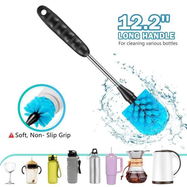 Alt view image 2 of 7 - 12.2 inch Bottle Brush Set of ThreeWashable Coffee Cups, Water Bottles, Baby Bottles, Straws, to-go Cups, Long-Handled 3-in-1 Stainless Steel Bottle Brushes. (Blue)
