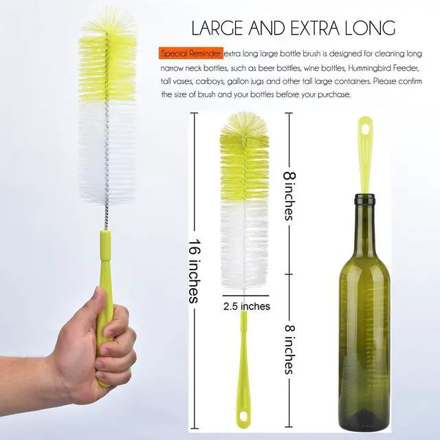 Alt view image 2 of 7 - ALINK 16 inch Long Bottle Brush Cleaner for Washing Wine/Beer/Sport Well/Thermos/Glass, Hummingbird Feeder and Long Narrow Neck Sport Bottles