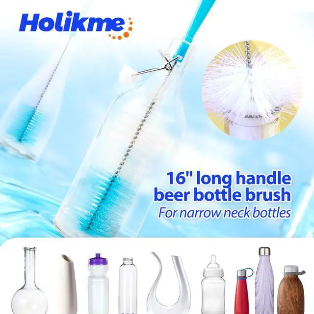 Alt view image 3 of 7 - Bottle Brush Tube Cleaning Lab Set with Long Handle, Cup Cleaner for Washing Narrow Neck Beer Wine Decanter Pipes Lids Sinks Cap Covers, White