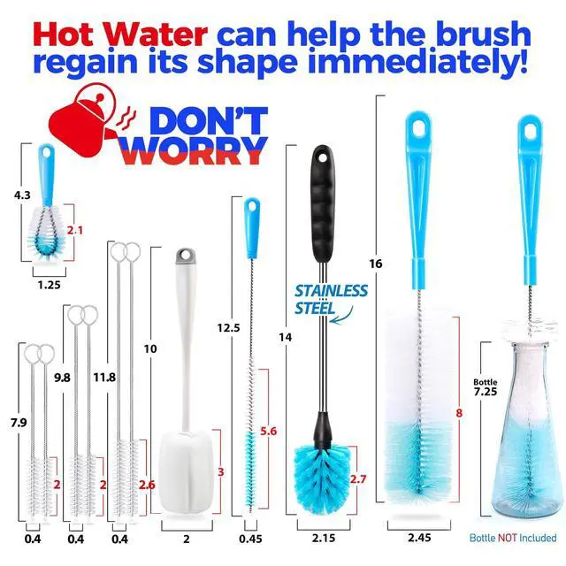 Alt view image 5 of 7 - Bottle Brush Tube Cleaning Lab Set with Long Handle, Cup Cleaner for Washing Narrow Neck Beer Wine Decanter Pipes Lids Sinks Cap Covers, White