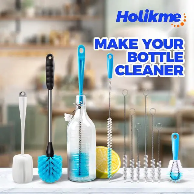 Alt view image 6 of 7 - Bottle Brush Tube Cleaning Lab Set with Long Handle, Cup Cleaner for Washing Narrow Neck Beer Wine Decanter Pipes Lids Sinks Cap Covers, White