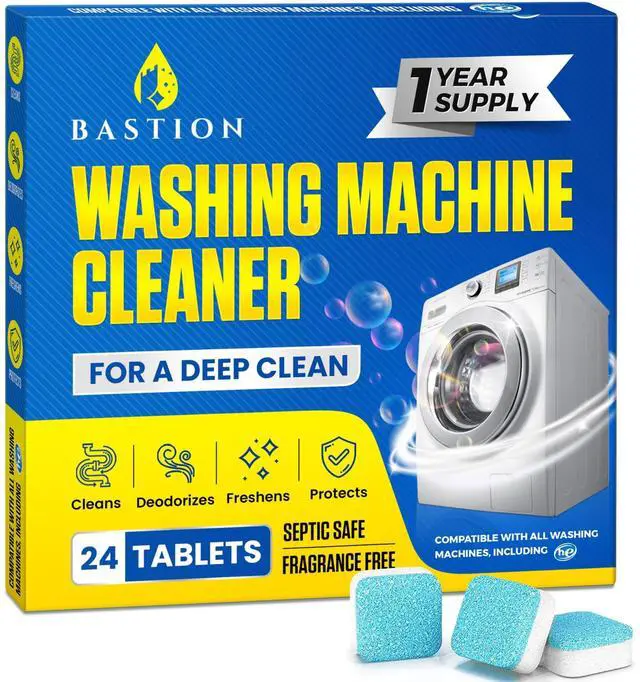 Main image of Washing Machine Cleaner Tablets 24 pack Powerful Descaler -Deep Cleaning for HE Front Loader & Top Load Washer Septic Safe Eco-Friendly Deodorizer Clean Drum & Laundry Tub Seal- Year's Supply