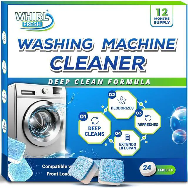 Main image of Washing Machine Cleaner Tablets, 24 PackDeep Cleaning Tablets for Top & Front Load HE Washer Cleaners, Descaler & Deodorizer, Septic Safe, Cleans Drum, Tub, Seal & All Internal Parts