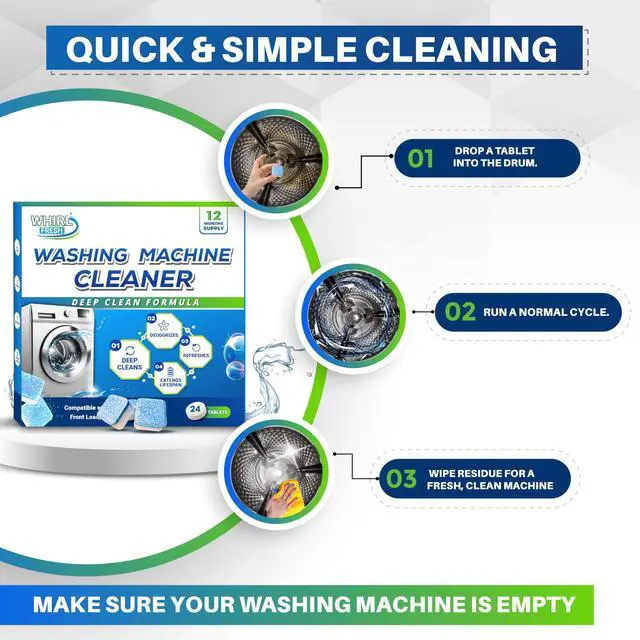 Alt view image 5 of 5 - Washing Machine Cleaner Tablets, 24 PackDeep Cleaning Tablets for Top & Front Load HE Washer Cleaners, Descaler & Deodorizer, Septic Safe, Cleans Drum, Tub, Seal & All Internal Parts