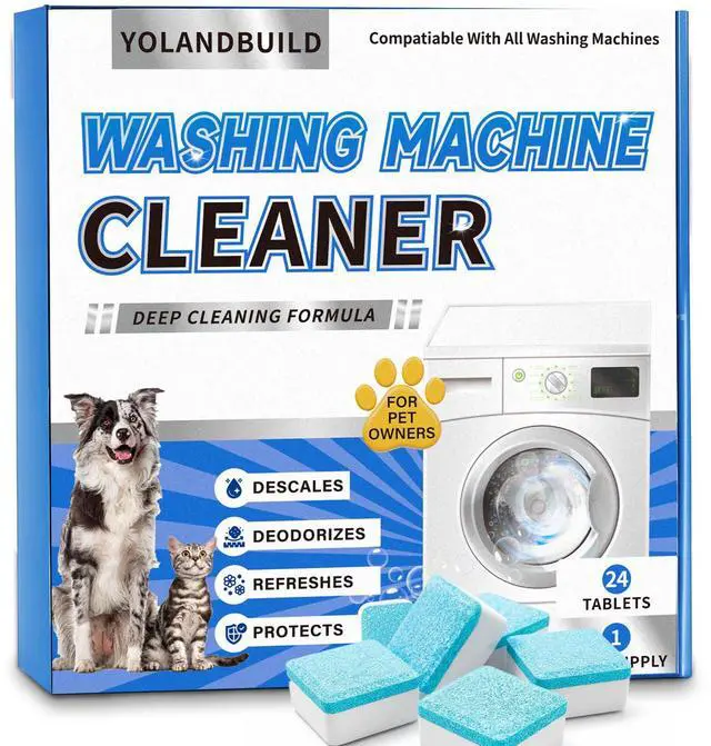 Main image of Washing Machine Cleaner Tablets - 24 Pack. Formulated for Pet Owners.Washer Machine Cleaner Remove Stubborn Pet Hair, Residue, Grime and Odors,Compatible with HE, Top & Front Load Washer