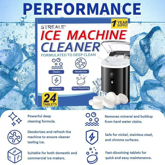 Alt view image 4 of 7 - Ice Machine Cleaner Maker and Descaler - 24 Ice Maker Cleaner Tablets Compatible with All Major Brands, Nickel Safe Descaler Countertop Portable Commercial Icemaker Cleaning Solution