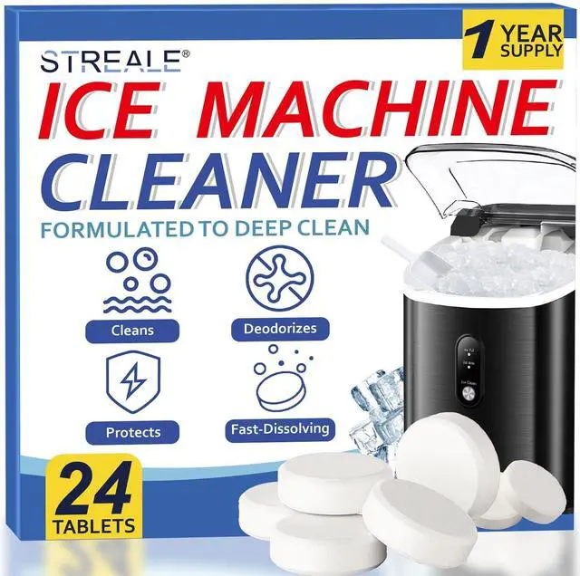 Main image of Ice Machine Cleaner Maker and Descaler - 24 Ice Maker Cleaner Tablets Compatible with All Major Brands, Nickel Safe Descaler Countertop Portable Commercial Icemaker Cleaning Solution