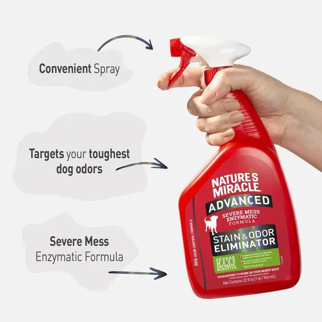 Alt view image 5 of 7 - Advanced Stain and Odor Eliminator Dog Spray, Fresh Scent, Severe Mess Enzymatic Formula For Tough Pet Messes, 32 oz