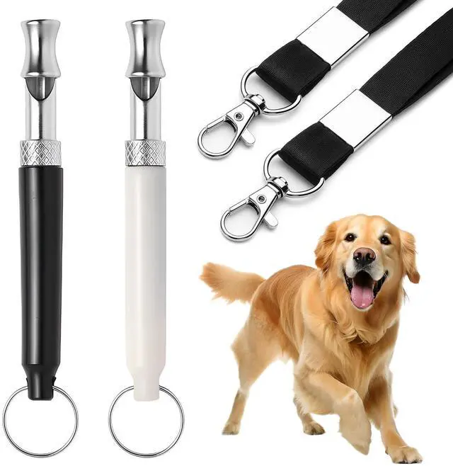 Main image of 2 Pack Dog Whistle - Dog Whistle to Stop Barking Neighbor's Dog & Long Range Recall, Adjustable Ultrasonic Silent Dog Whistle with Lanyard for Training Recall, Professional Obedience (Black & White)