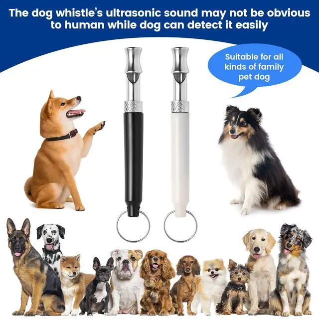 Alt view image 7 of 7 - 2 Pack Dog Whistle - Dog Whistle to Stop Barking Neighbor's Dog & Long Range Recall, Adjustable Ultrasonic Silent Dog Whistle with Lanyard for Training Recall, Professional Obedience (Black & White)