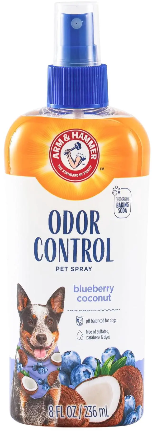 Main image of for Pets Odor Control Dog Spray with Baking Soda, Blueberry Coconut Scent, Dog Coat Deodorizer, pH Balanced, Free of Sulfates, Dyes and Parabens, 8 Fl Oz