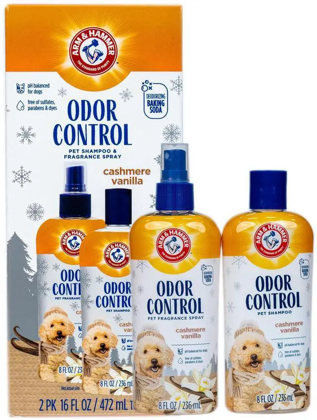Main image of Odor Control Pet Grooming Gift Set, Includes Dog Shampoo 8 Fl Oz and Dog Bath Spray 8 Fl Oz, Cashmere Vanilla Scent, pH Balanced, Paraben and Sulfate Free