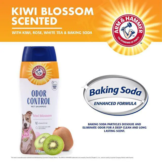 Alt view image 3 of 6 - Deodorizing Dog Shampoo with Baking Soda for Odor Control, Tearless Moisturizing Formula for Sensitive Skin, Fresh Kiwi Blossom Scent, Safe for Dogs and Puppies, 20 Fl Oz