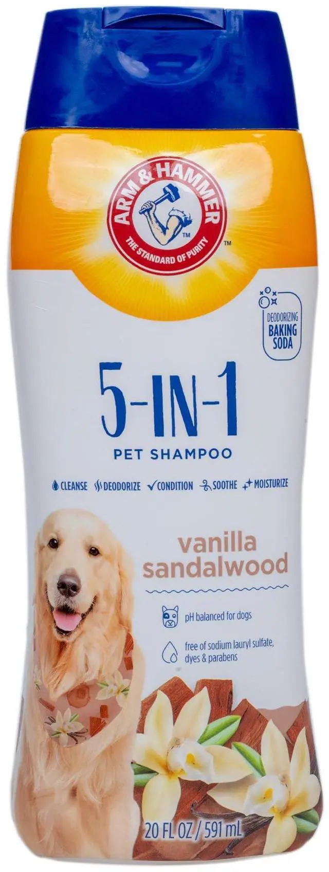 Main image of for Pets 5-in-1 Dog Shampoo with Conditioner, Deodorizing Oatmeal Dog Shampoo with Aloe, Shea Butter, Baking Soda and Coat Care, Vanilla Sandalwood Scent, 20 Fl Oz