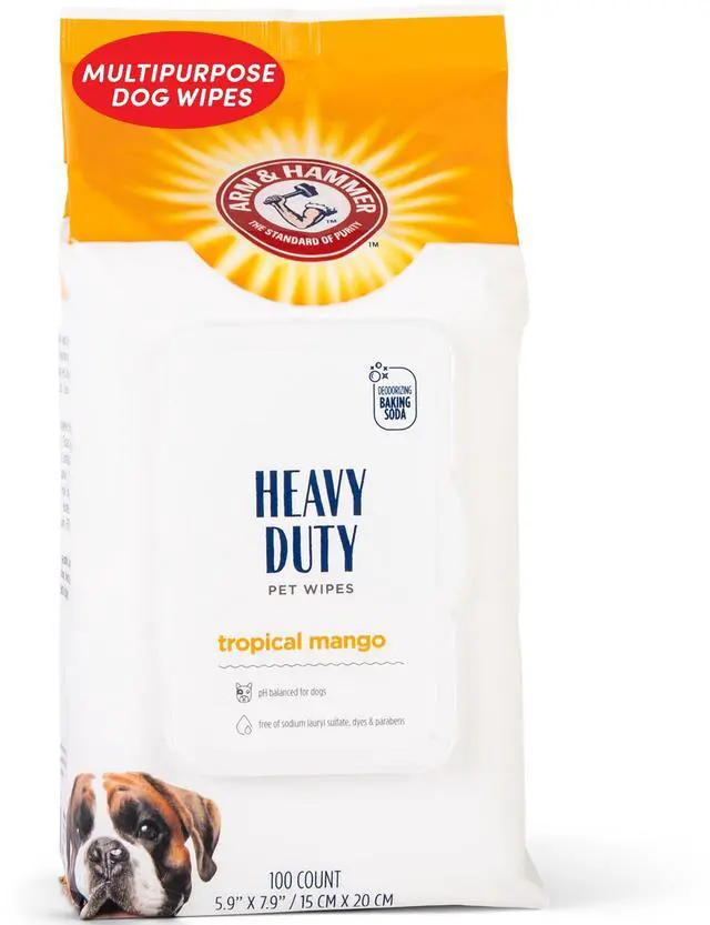 Main image of for Pets Heavy Duty Multipurpose Dog Wipes, Paw and Butt Wipes for Dogs to Help Clean Deodorize and Freshen Coat and Skin Between Baths, Mango Scent, 100 Count