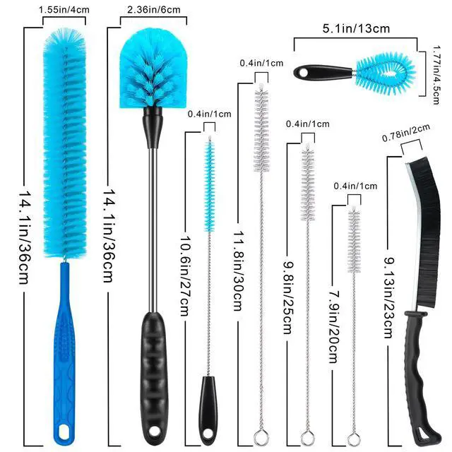 Alt view image 2 of 5 - Bottle Brush Cleaning Set - Multi Cup Brush, Water Bottle Cleaner, Crevice Cleaning Brush Pipe & Tube Brushes for Tight Spaces, Grout Brush Cleaner Brush Long Straw Cleaner Brush