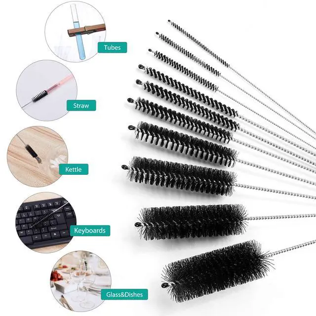 Alt view image 2 of 7 - Bottle Cleaning Brushes, 8 Inch Nylon Tube Brush Set, Cleaner for Narrow Neck Bottles Cups with Hook, Set of 10pcs