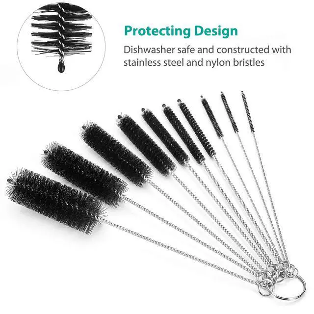 Alt view image 4 of 7 - Bottle Cleaning Brushes, 8 Inch Nylon Tube Brush Set, Cleaner for Narrow Neck Bottles Cups with Hook, Set of 10pcs