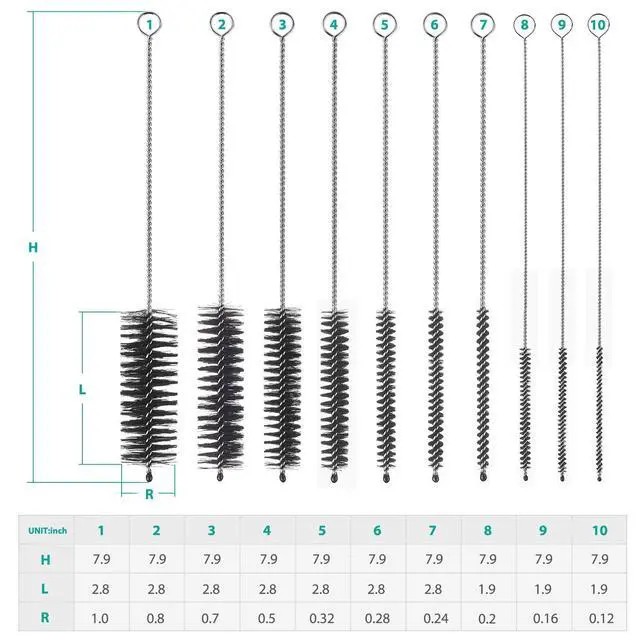 Alt view image 3 of 7 - Bottle Cleaning Brushes, 8 Inch Nylon Tube Brush Set, Cleaner for Narrow Neck Bottles Cups with Hook, Set of 10pcs
