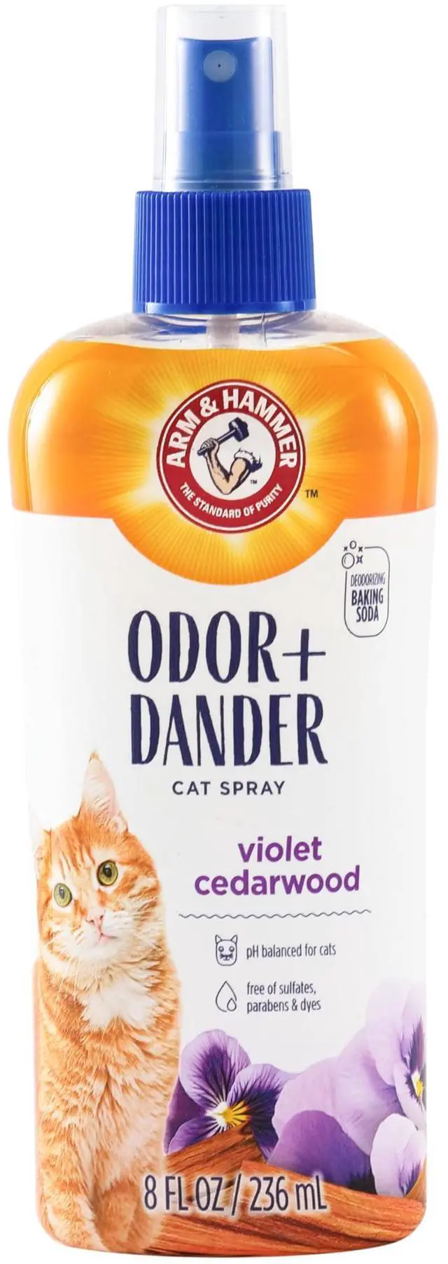 Main image of Cat Odor Control and Dander Reducing Spray with Baking Soda, Freshens and Deodorizes Cat Coat Between Baths, Paraben Free, Violet Cedarwood Scent, 8 Fl Oz