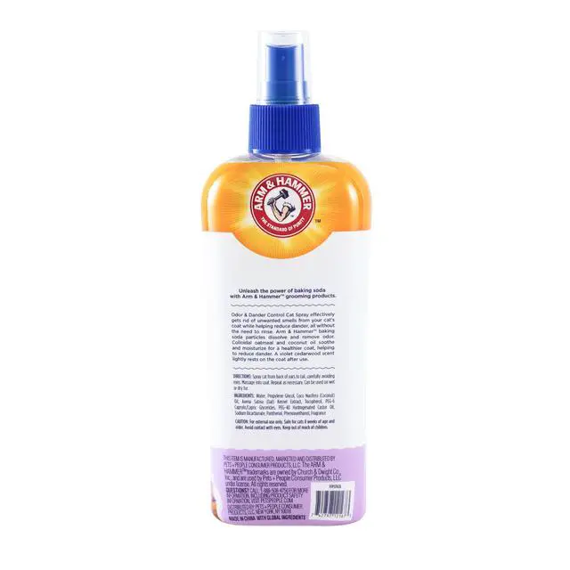 Alt view image 4 of 4 - Cat Odor Control and Dander Reducing Spray with Baking Soda, Freshens and Deodorizes Cat Coat Between Baths, Paraben Free, Violet Cedarwood Scent, 8 Fl Oz
