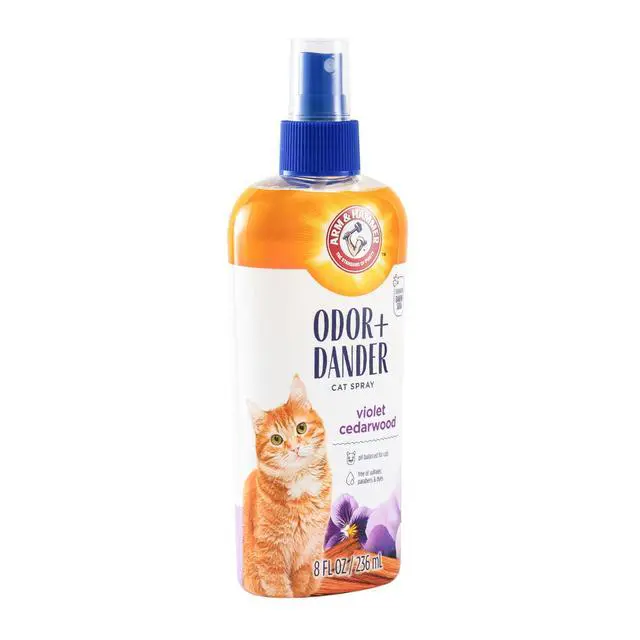 Alt view image 2 of 4 - Cat Odor Control and Dander Reducing Spray with Baking Soda, Freshens and Deodorizes Cat Coat Between Baths, Paraben Free, Violet Cedarwood Scent, 8 Fl Oz