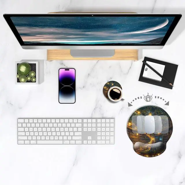 Alt view image 3 of 7 - Ergonomic Mouse Pad with Wrist Support,Mouse Pad with Wrist Rest,Relieve Wrist Pain Mousepad Non-Slip Rubber Base,Mouse Pads for Desk,Computers,Laptop,Office,Home,Accessories Library Tree