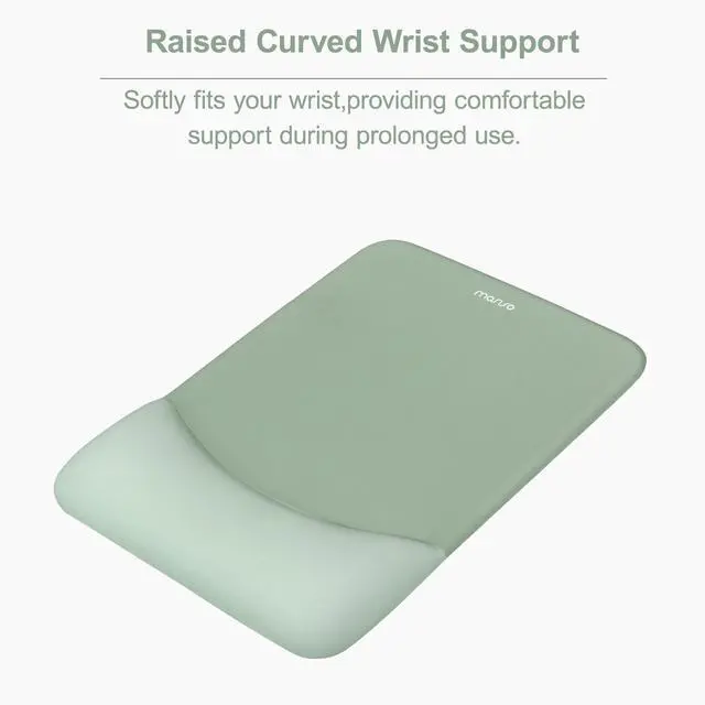Alt view image 4 of 7 - Mouse Pad with Wrist Support, Ergonomic Mousepad with Soft Cloth&Raised Curved Memory Foam, Home Office Easy Typing Pain Relief Mousepad with Non-Slip PU Base for Computer Laptop, Antique Green