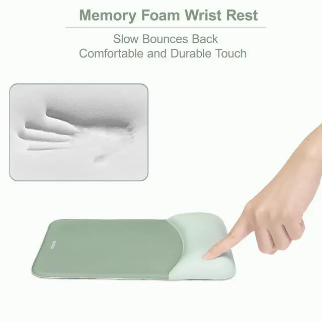 Alt view image 3 of 7 - Mouse Pad with Wrist Support, Ergonomic Mousepad with Soft Cloth&Raised Curved Memory Foam, Home Office Easy Typing Pain Relief Mousepad with Non-Slip PU Base for Computer Laptop, Antique Green