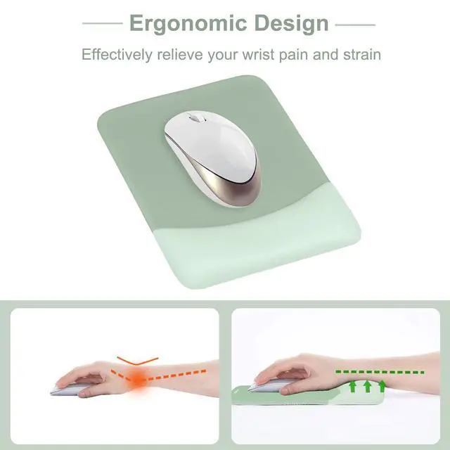 Alt view image 2 of 7 - Mouse Pad with Wrist Support, Ergonomic Mousepad with Soft Cloth&Raised Curved Memory Foam, Home Office Easy Typing Pain Relief Mousepad with Non-Slip PU Base for Computer Laptop, Antique Green