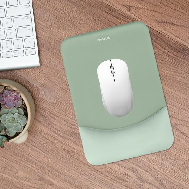 Alt view image 7 of 7 - Mouse Pad with Wrist Support, Ergonomic Mousepad with Soft Cloth&Raised Curved Memory Foam, Home Office Easy Typing Pain Relief Mousepad with Non-Slip PU Base for Computer Laptop, Antique Green