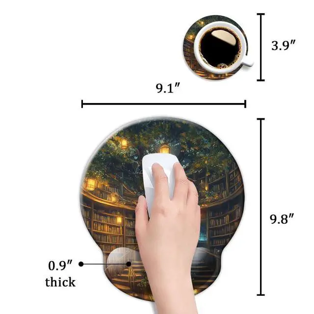 Alt view image 6 of 7 - Ergonomic Mouse Pad with Wrist Support,Mouse Pad with Wrist Rest,Relieve Wrist Pain Mousepad Non-Slip Rubber Base,Mouse Pads for Desk,Computers,Laptop,Office,Home,Accessories Library Tree