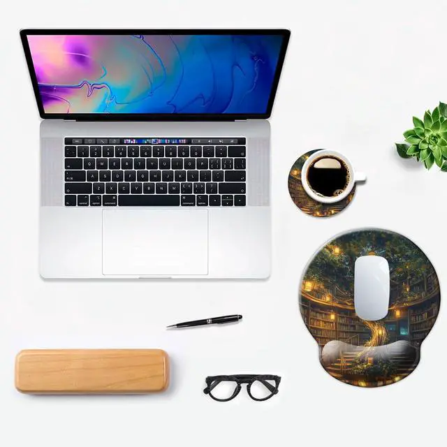 Alt view image 7 of 7 - Ergonomic Mouse Pad with Wrist Support,Mouse Pad with Wrist Rest,Relieve Wrist Pain Mousepad Non-Slip Rubber Base,Mouse Pads for Desk,Computers,Laptop,Office,Home,Accessories Library Tree