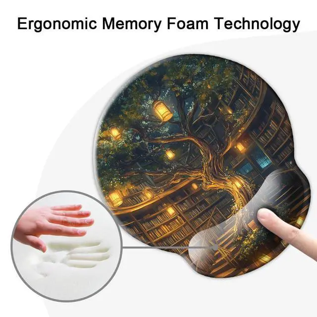 Alt view image 4 of 7 - Ergonomic Mouse Pad with Wrist Support,Mouse Pad with Wrist Rest,Relieve Wrist Pain Mousepad Non-Slip Rubber Base,Mouse Pads for Desk,Computers,Laptop,Office,Home,Accessories Library Tree