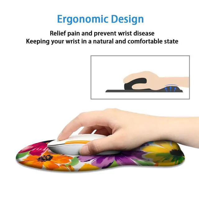Alt view image 2 of 7 - Ergonomic Mouse Pad with Wrist Rest,Comfortable Computer Gel Mouse Pad Wrist Support for Laptop,Pain Relief Mousepad with Non-Slip PU Base Pretty Floral