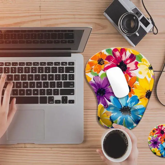 Alt view image 3 of 7 - Ergonomic Mouse Pad with Wrist Rest,Comfortable Computer Gel Mouse Pad Wrist Support for Laptop,Pain Relief Mousepad with Non-Slip PU Base Pretty Floral