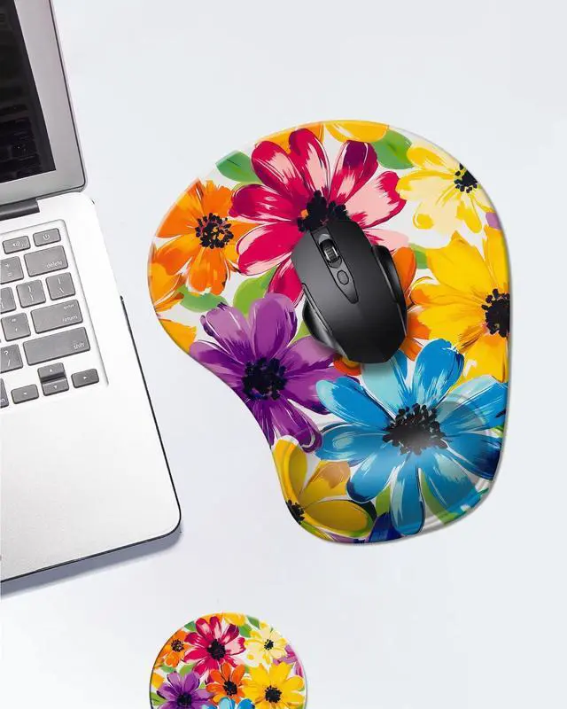 Alt view image 7 of 7 - Ergonomic Mouse Pad with Wrist Rest,Comfortable Computer Gel Mouse Pad Wrist Support for Laptop,Pain Relief Mousepad with Non-Slip PU Base Pretty Floral