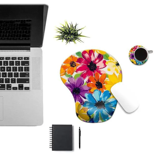 Alt view image 5 of 7 - Ergonomic Mouse Pad with Wrist Rest,Comfortable Computer Gel Mouse Pad Wrist Support for Laptop,Pain Relief Mousepad with Non-Slip PU Base Pretty Floral