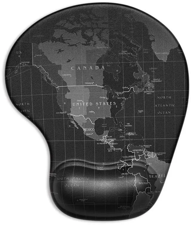 Main image of Ergonomic Mouse Pad with Gel Wrist Support Small Wrist Rest Smooth Surface Non-Slip PU Base Comfortable Office Supplies Pain Relief, 8.7 x 7.2 inches, Map