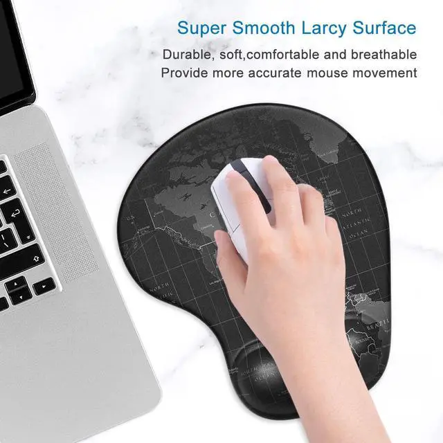 Alt view image 3 of 7 - Ergonomic Mouse Pad with Gel Wrist Support Small Wrist Rest Smooth Surface Non-Slip PU Base Comfortable Office Supplies Pain Relief, 8.7 x 7.2 inches, Map