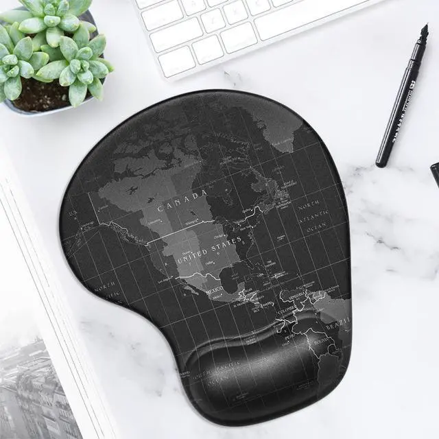 Alt view image 6 of 7 - Ergonomic Mouse Pad with Gel Wrist Support Small Wrist Rest Smooth Surface Non-Slip PU Base Comfortable Office Supplies Pain Relief, 8.7 x 7.2 inches, Map