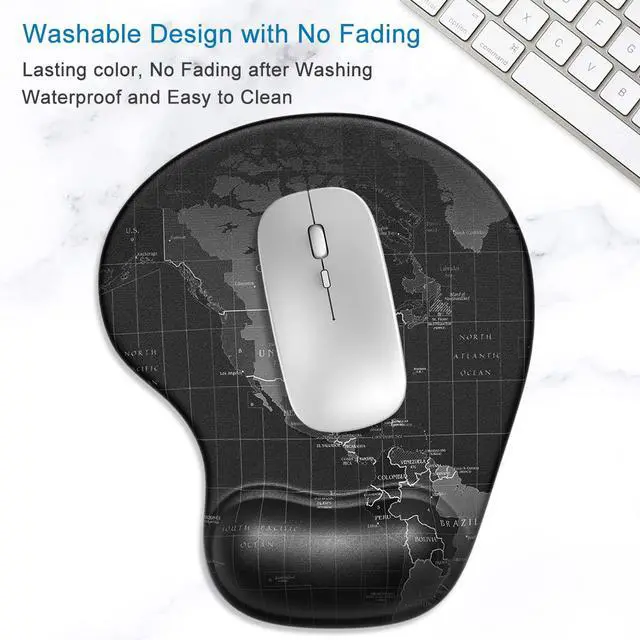 Alt view image 4 of 7 - Ergonomic Mouse Pad with Gel Wrist Support Small Wrist Rest Smooth Surface Non-Slip PU Base Comfortable Office Supplies Pain Relief, 8.7 x 7.2 inches, Map