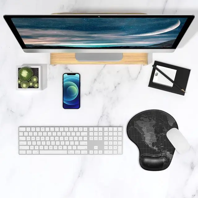 Alt view image 7 of 7 - Ergonomic Mouse Pad with Gel Wrist Support Small Wrist Rest Smooth Surface Non-Slip PU Base Comfortable Office Supplies Pain Relief, 8.7 x 7.2 inches, Map