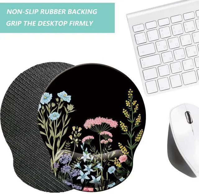 Alt view image 4 of 7 - Mouse Pad with Wrist Support, Ergonomic Mouse Pad with Memory Foam Wrist Rest Cushion, Non-Slip Rubber Base Gaming Mice Pad for Home Office Computer Laptop, Flowers Black