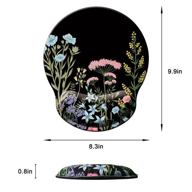 Alt view image 6 of 7 - Mouse Pad with Wrist Support, Ergonomic Mouse Pad with Memory Foam Wrist Rest Cushion, Non-Slip Rubber Base Gaming Mice Pad for Home Office Computer Laptop, Flowers Black